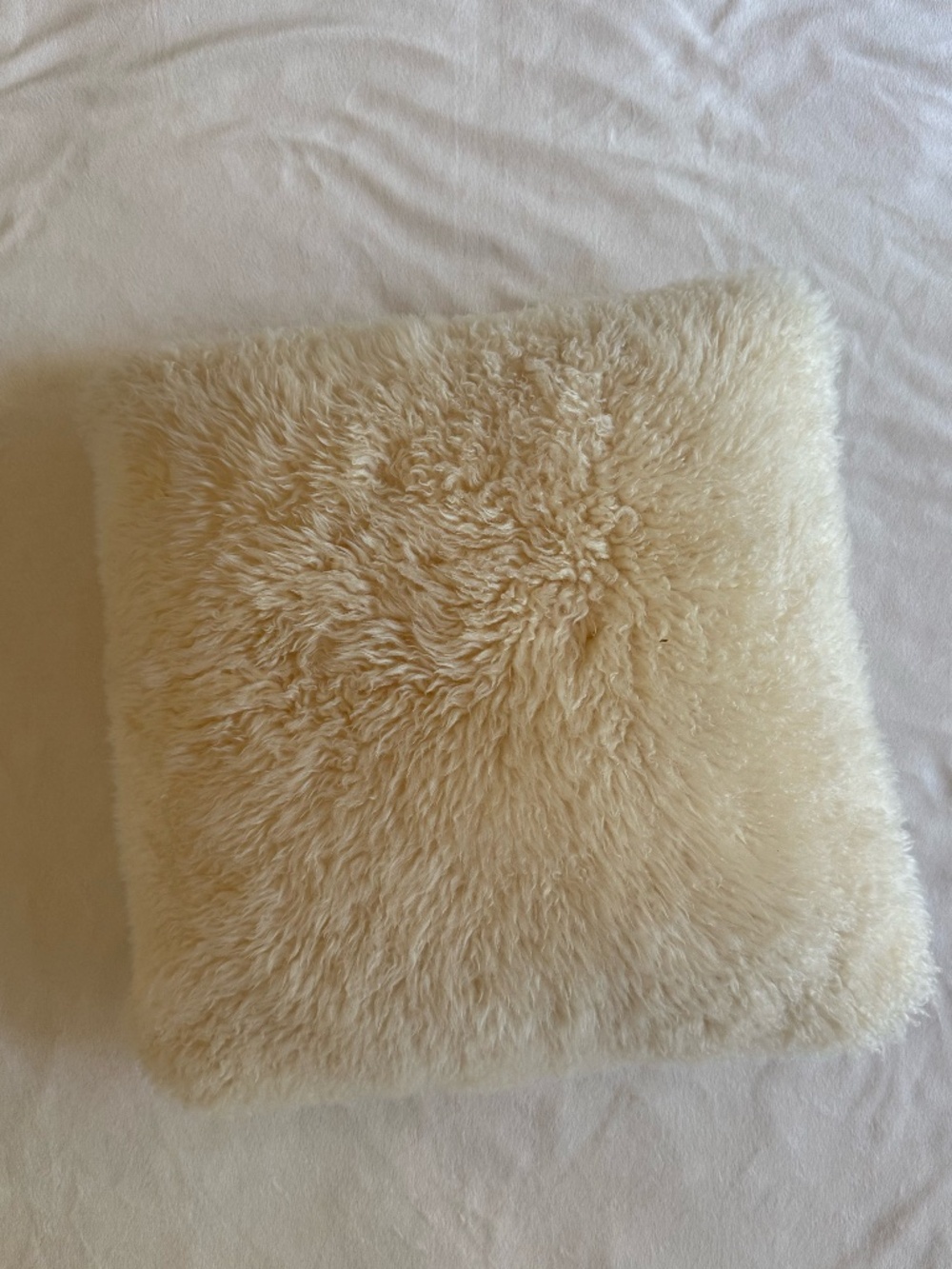 Cream Faux Fur Throw Pillow 15” x 15” Removable Washable Cover & Pillow Insert